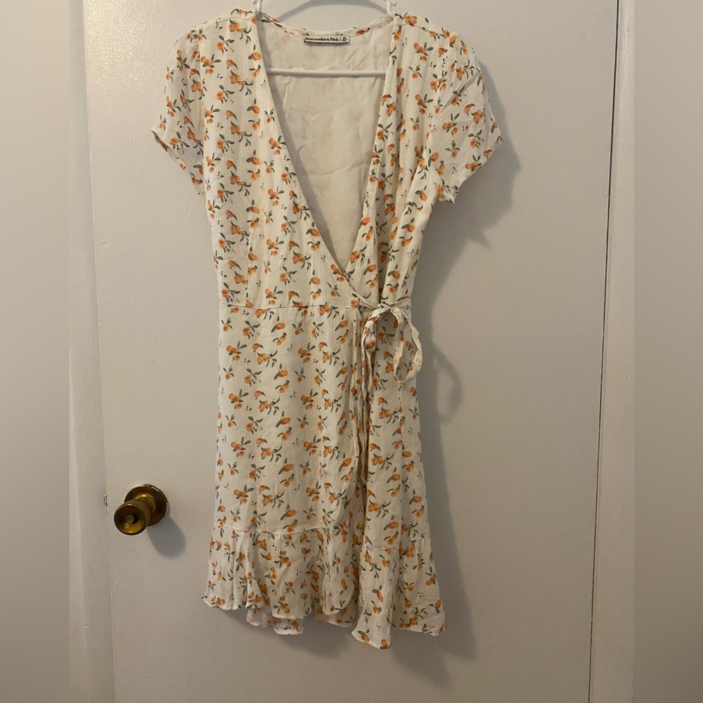 Abercrombie & Fitch Cream and Peach Ruffled Wrap Sundress